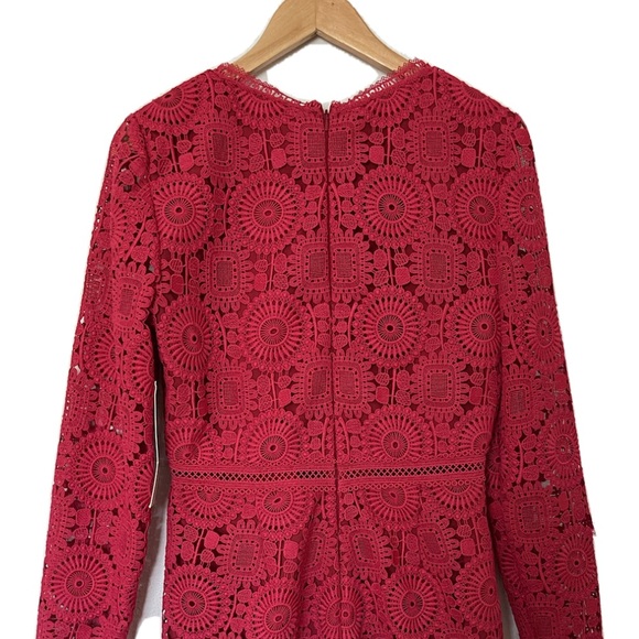 Ml Monique Lhuillier Lace V-Neck Romper Red Sz 10 - Picture 7 of 13